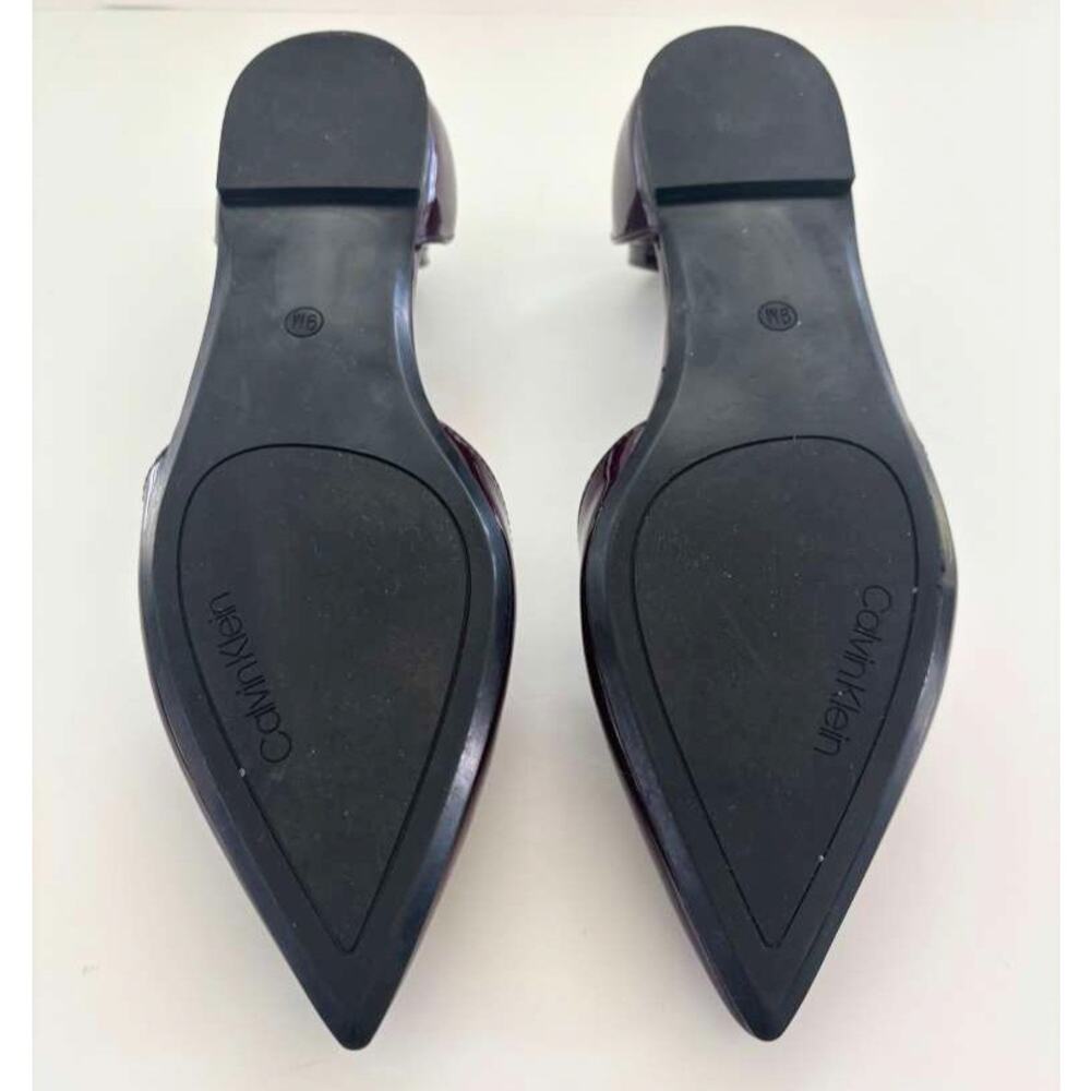 Calvin Klein Flats Size 9 Burgundy Patent Leather Ankle Strap Point Odeli Ballet - Picture 6 of 9